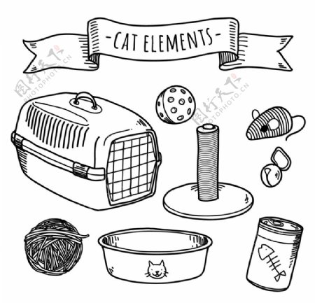手绘猫的元素集合