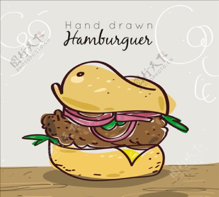 手绘洋葱汉堡的背景