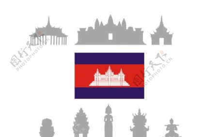 柬埔寨标志建筑轮廓矢量图