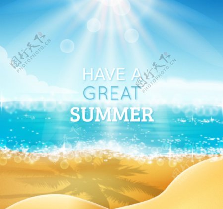 水彩夏季沙滩插画背景