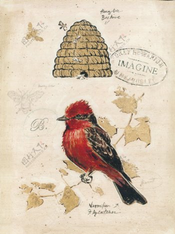 欧式复古鸟雀昆虫手绘装饰