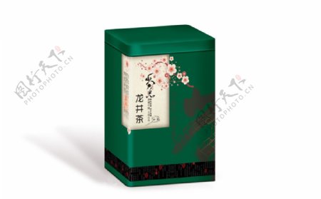 绿色龙井茶叶铁罐包装展开图