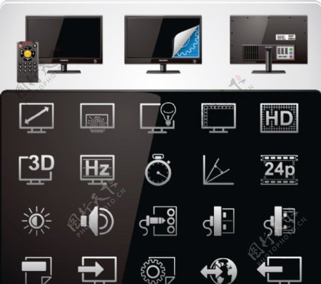 显示器液晶电视功能调整图标矢量