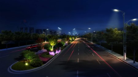 道路景观夜景效果图