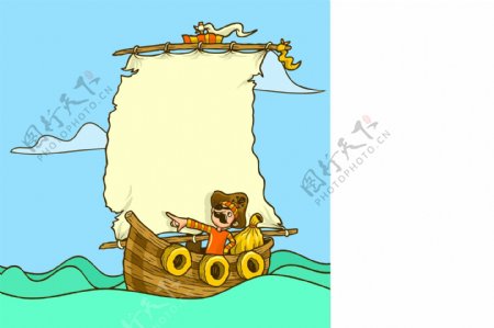 卡通海盗船长和他的海盗船