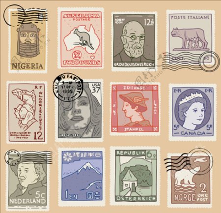 复古风格的装饰邮戳邮票