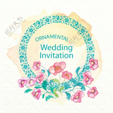 水彩手绘花朵装饰婚礼邀请卡