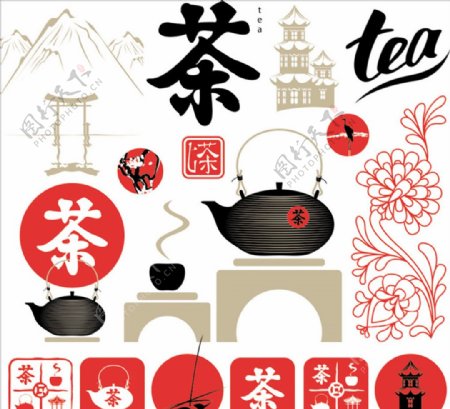 茶文化茶元素茶道茶图案