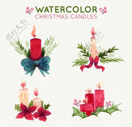 水彩水粉圣诞节蜡烛设计元素