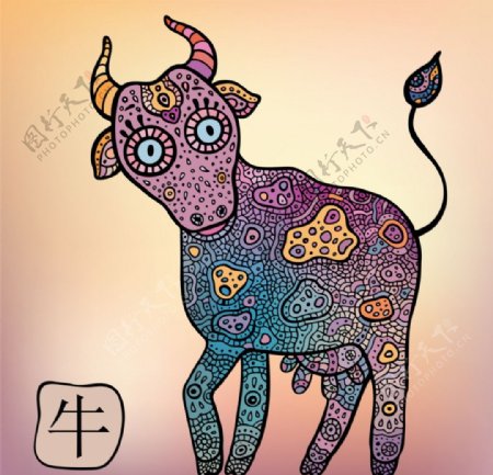 民俗文化花纹动物十二生肖牛