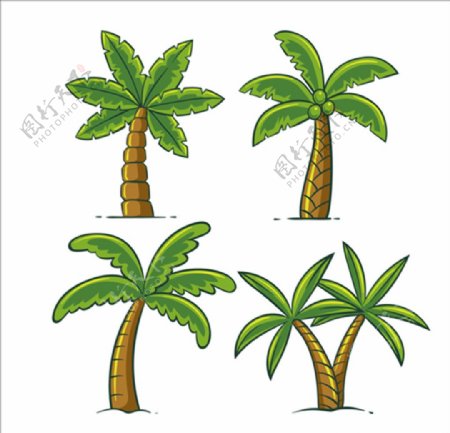 四款手绘卡通棕榈树