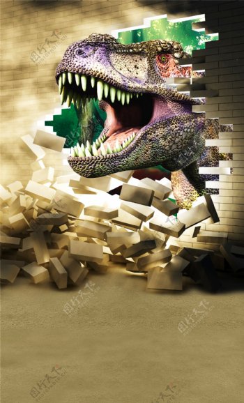 3D立体墙面恐龙玄关装饰