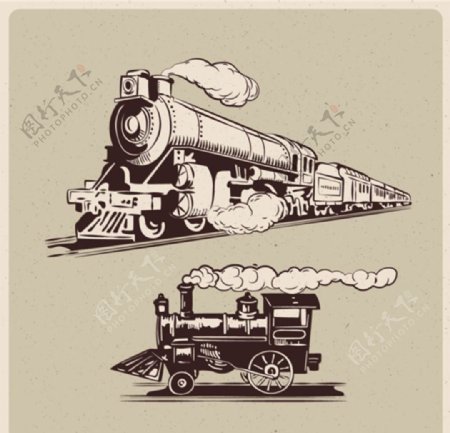 两款老式蒸气火车插图