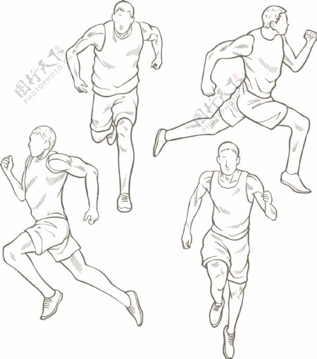 手绘男运动员跑步姿势