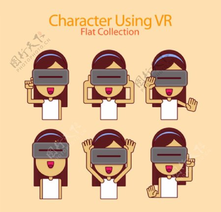 卡通戴VR虚拟现实眼镜女生