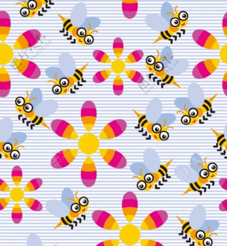 卡通蜜蜂花朵背景
