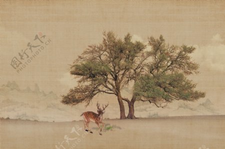 中国风工笔画鹿