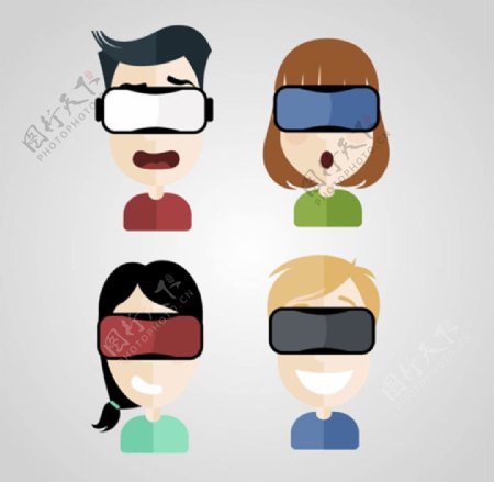 扁平化戴VR虚拟现实眼镜男女