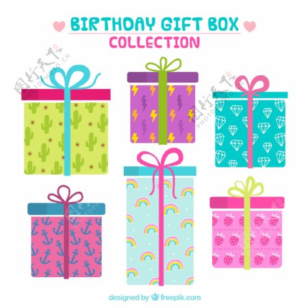 6款创意生日礼盒矢量素材