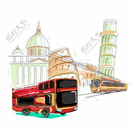 巴士和欧式建筑图片
