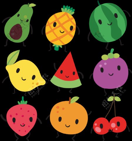 各种水果可爱表情图标免抠png透明素材