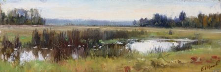 湿地草原风景油画图片