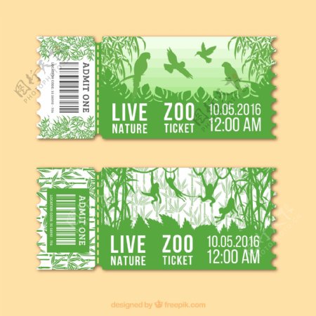 2款绿色动物园门票矢量素材