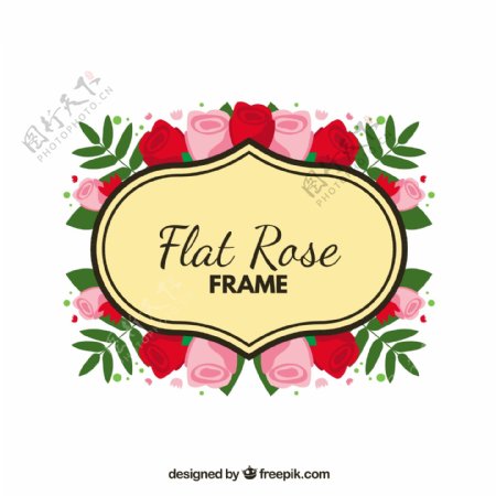 红色粉红色玫瑰花卉框架边框