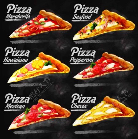 水彩绘三角披萨