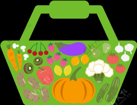 手绘蔬菜篮子插图免抠png透明图层素材