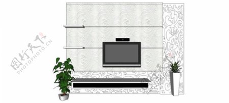 家装现代电视背景墙skp模型