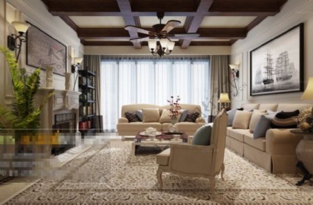 美式客厅沙发3D模型素材免费下载