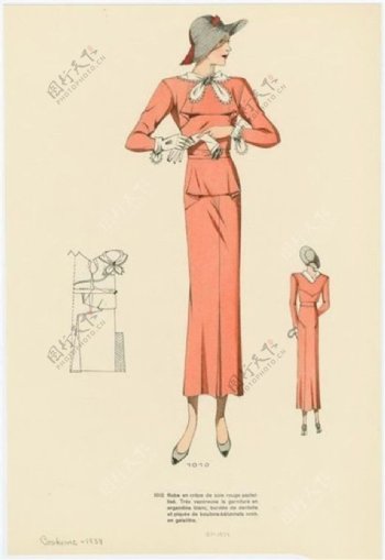 橙色欧式时尚长裙礼服设计图
