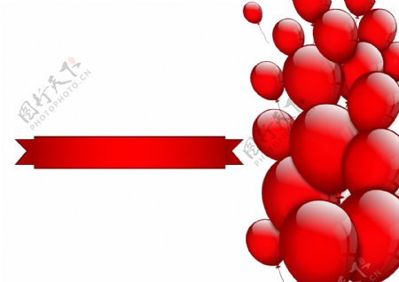 红丝带红气球的矢量插图