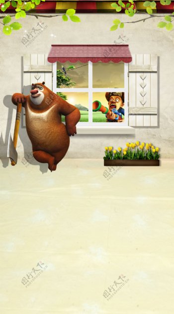 熊出没的动画角色影楼摄影背景图片