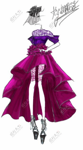 时尚紫色连衣裙设计图