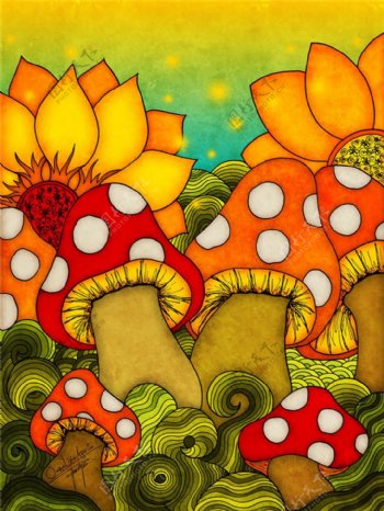 童话蘑菇插画