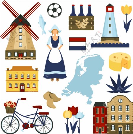 荷兰旅行主题插画