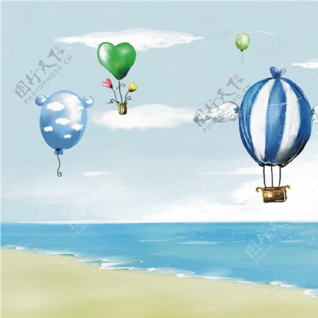 海滩热气球装饰画