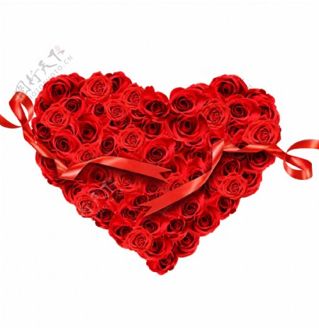 红色心形玫瑰花与丝带图片