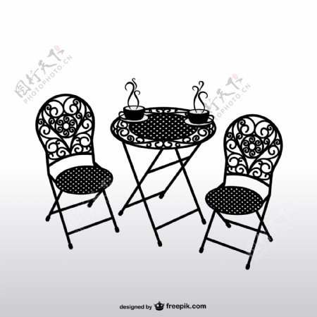 黑色花纹桌椅背景矢量素材图片