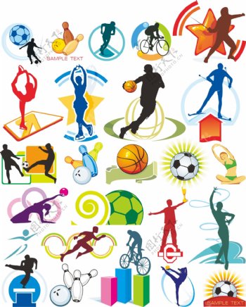 矢量各种运动素材篮球保龄球自行车等