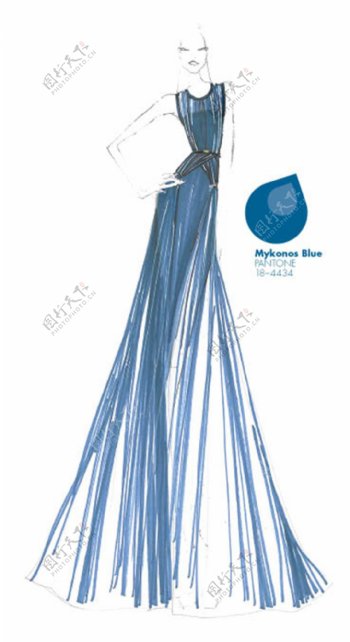 蓝色丝带连衣裙设计图