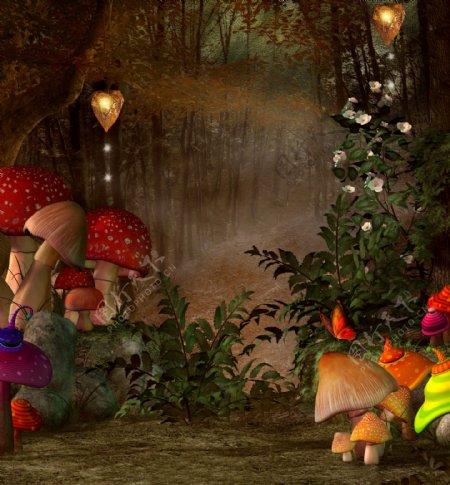 艳丽的蘑菇森林图片