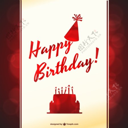 红色的生日卡片有一个蛋糕