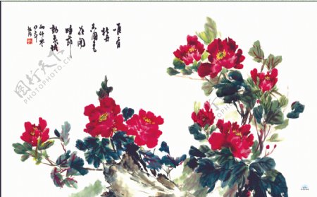 水墨牡丹中堂画图片