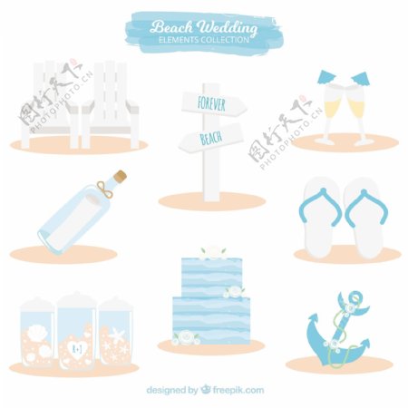 海滩婚礼装饰元素图标