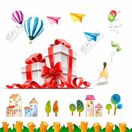 礼品纸飞机热气球卡通房屋