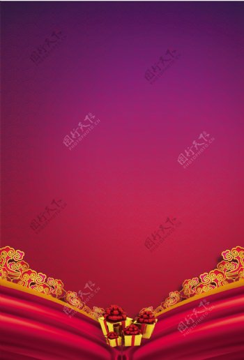 红紫色复古舞台帷幕渐变线条背景