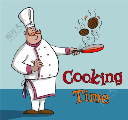 卡通烹饪中的胖厨师